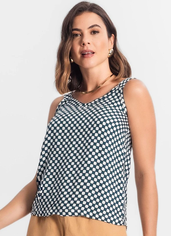 Infinita Cor - Regata Feminina Quadriculada Verde