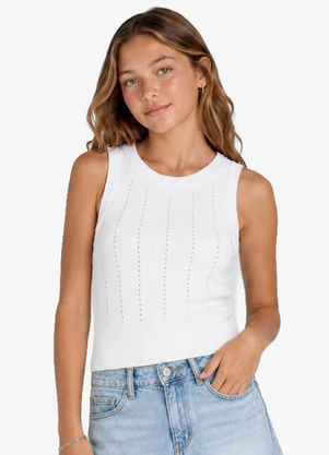 Minty - Regata Feminina Ribana Canelada com Branco - MINTY