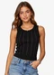 Minty - Regata Feminina Ribana Canelada com Branco - variação: Preto