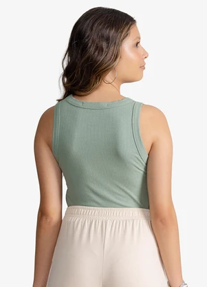 Minty - Regata Feminina Ribana Canelada com Strass Verde - MINTY
