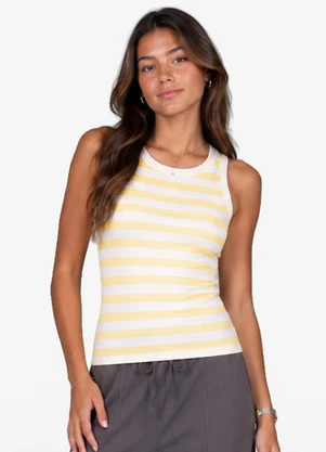 Minty - Regata Feminina Ribana Canelada Listrada Amarelo - MINTY