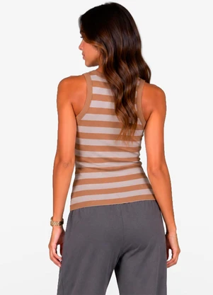 Minty - Regata Feminina Ribana Canelada Listrada Marrom - MINTY