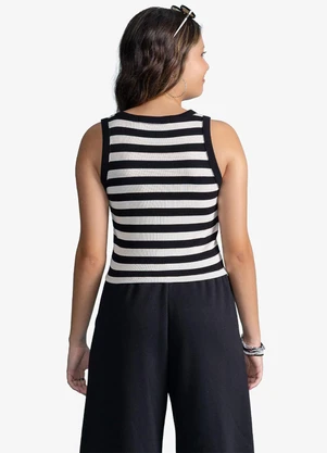 Minty - Regata Feminina Ribana Canelada Listrada Preto - MINTY