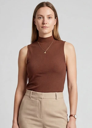 Infinita Cor - Regata Feminina Ribana Canelada Marrom - INFINITA COR