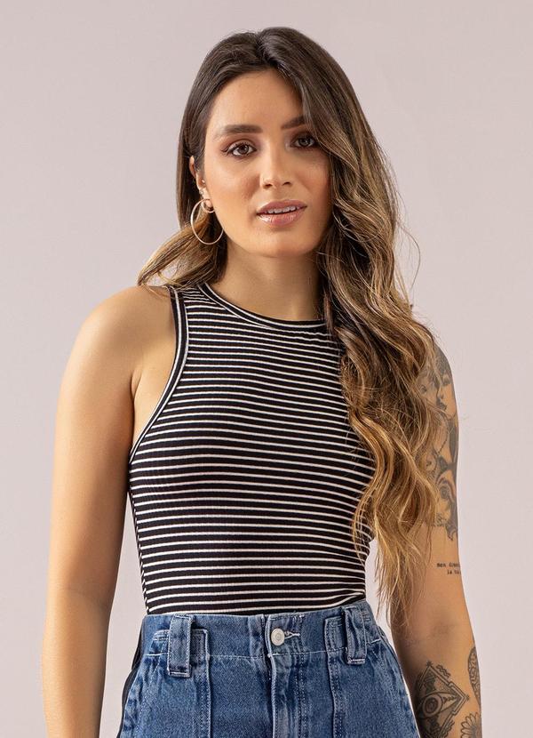 Just Basic - Regata Feminina Ribana Canelada Preto