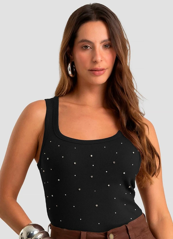 Dianna - Regata Feminina Ribana com Rebite Preto