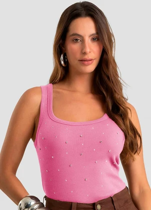 Dianna - Regata Feminina Ribana com Rebite Rosa - DIANNA