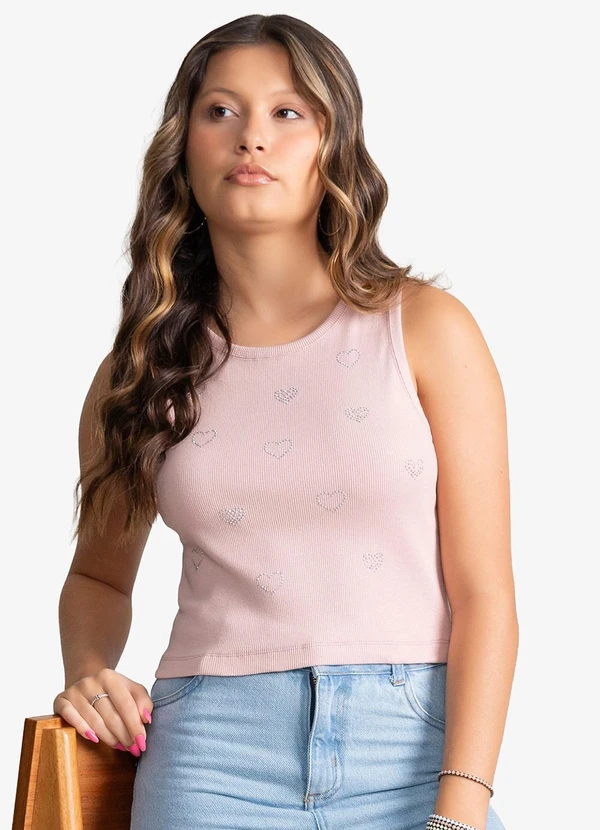 Minty - Regata Feminina Ribana com Strass Rosa