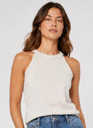 Infinita Cor - Regata Feminina Ribana Poli Linho Off White - INFINITA COR
