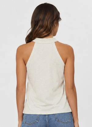 Infinita Cor - Regata Feminina Ribana Poli Linho Off White - INFINITA COR