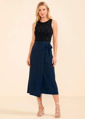 Marialícia - Regata Feminina Strass Ribana Preto - MARIALÍCIA