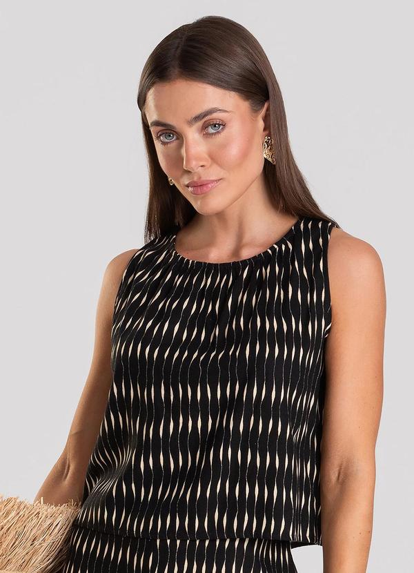 Dianna - Regata Feminina Tecido Linho Preto