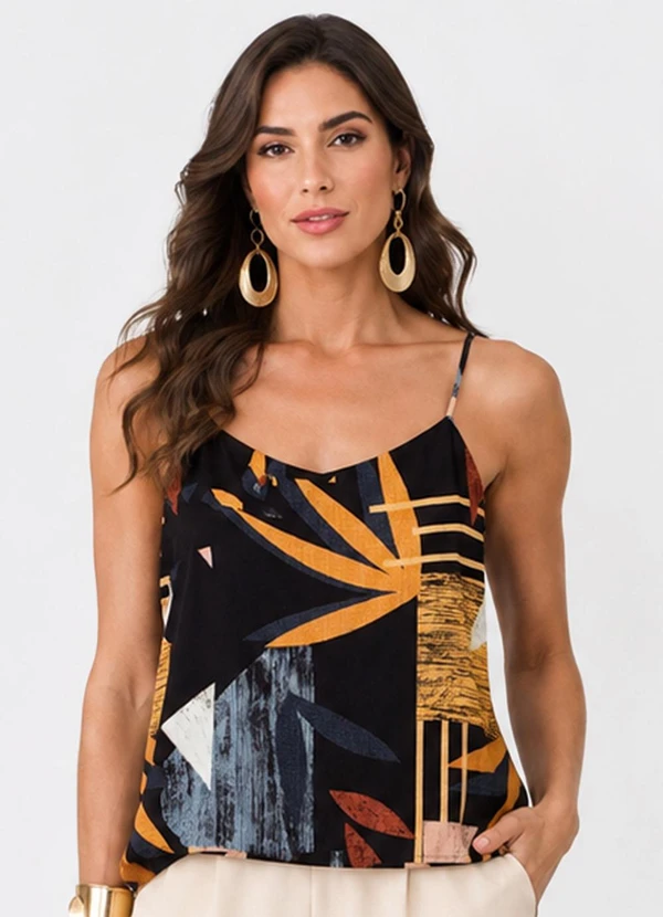 Infinita Cor - Regata Feminina Tecido Viscose Slub Preto