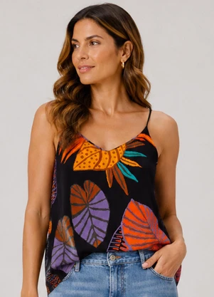 Infinita Cor - Regata Feminina Tecido Viscose Slub Preto - INFINITA COR