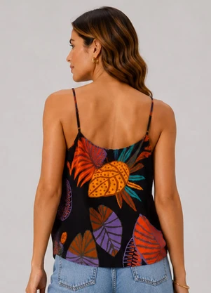Infinita Cor - Regata Feminina Tecido Viscose Slub Preto - INFINITA COR