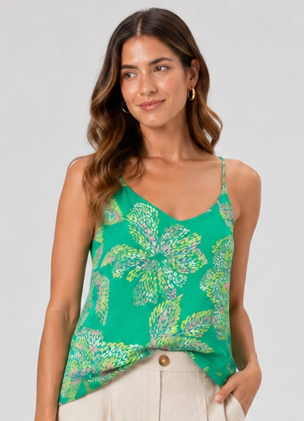 Infinita Cor - Regata Feminina Tecido Viscose Slub Verde