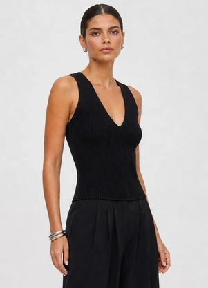 Dianna - Regata Feminina Trico Decote V Preto - DIANNA