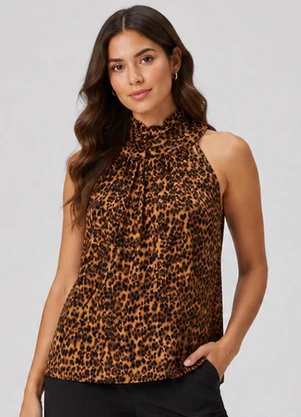 Infinita Cor - Regata Feminina Viscose Estampada Marrom - INFINITA COR