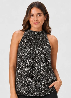 Infinita Cor - Regata Feminina Viscose Estampada Preto - INFINITA COR