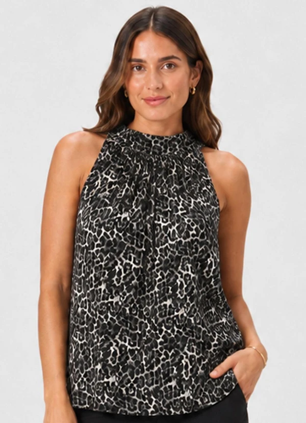 Infinita Cor - Regata Feminina Viscose Estampada Preto