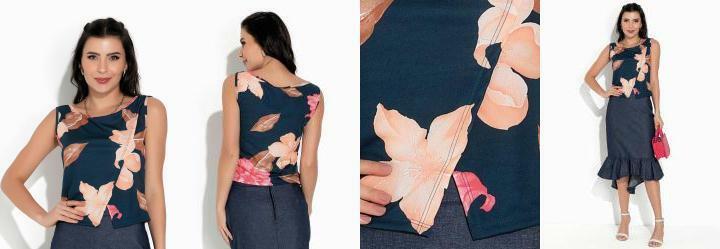 Regata Floral Marinho com Fenda