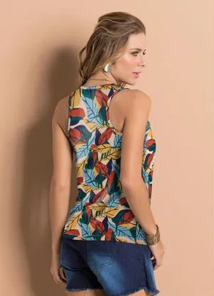 Moda Pop - Regata Folhas Color com Costas Nadador - MODA POP