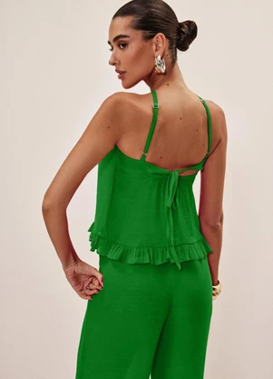 Elegance - Regata Frente Única com Babado Verde Esperanca - ELEGANCE