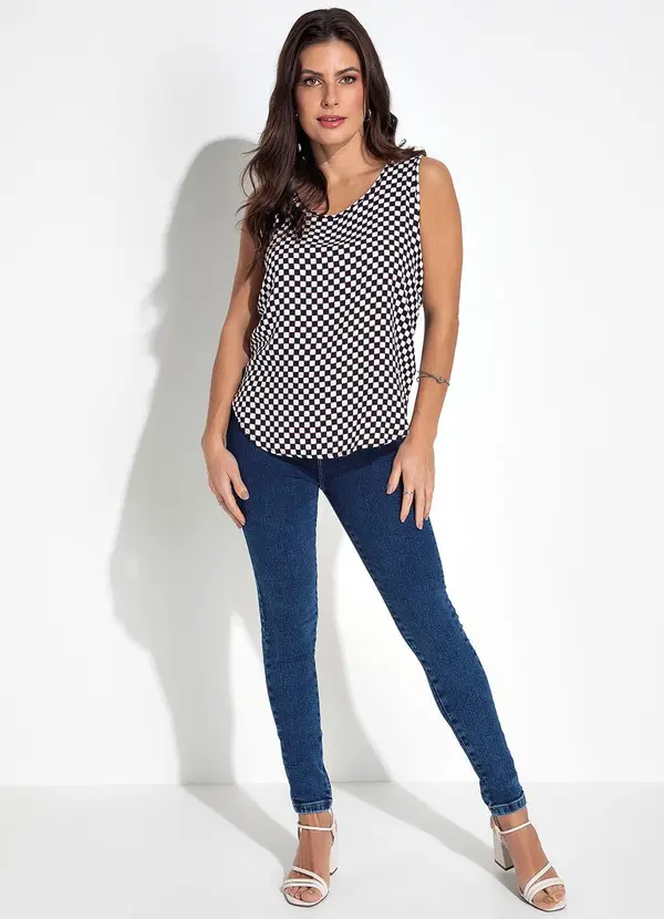 Rovitex - Regata Geométrico Preto e Rosa em Viscose Plana 3