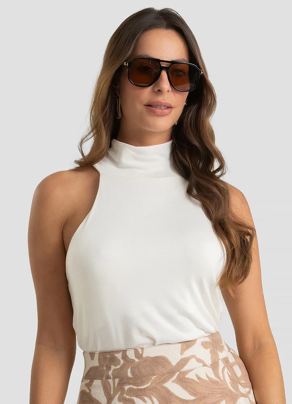 Dianna - Regata Gola Alta Feminina em Visco Tricot Bege