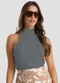 Dianna - Regata Gola Alta Feminina em Visco Tricot Marrom - variação: Cinza