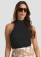 Dianna - Regata Gola Alta Feminina em Visco Tricot Marrom - variação: Preto