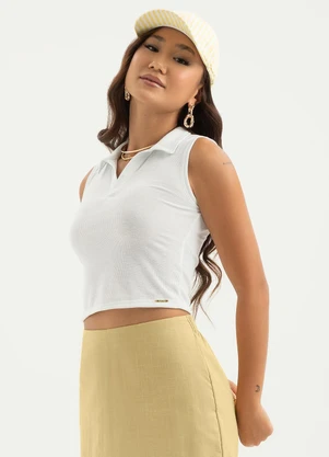 Cativa - Regata Gola Polo em Tecido Texturizado Branco  - CATIVA