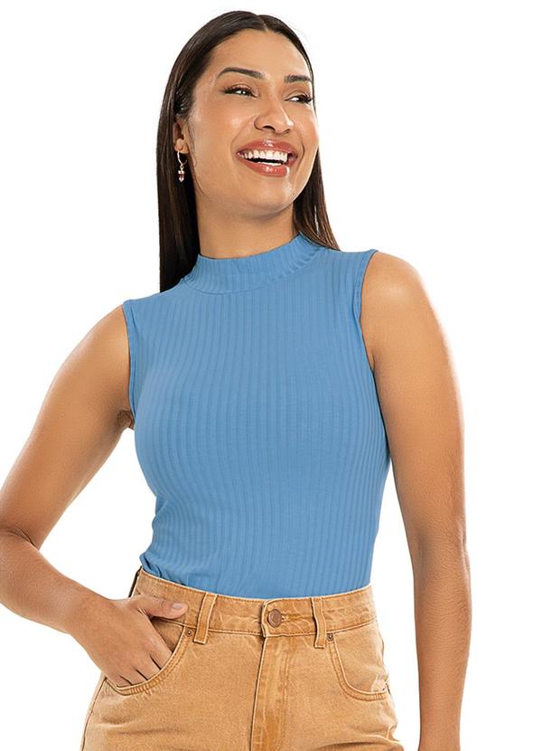 Habana - Regata Justa com Gola Alta em Canelado Azul