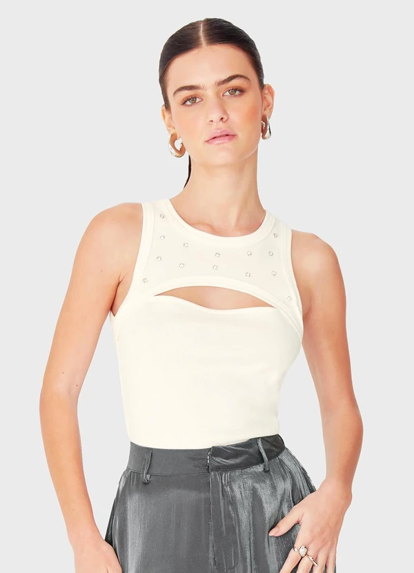 Enfim - Regata Justa com Rebites e Vazado Off White 1