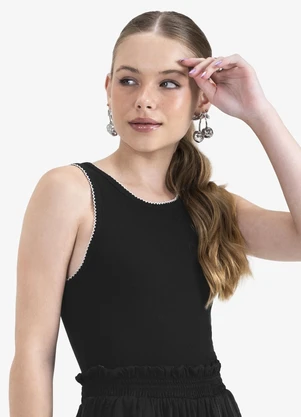 Minty - Regata Juvenil em Ribana de Viscose Preto - MINTY