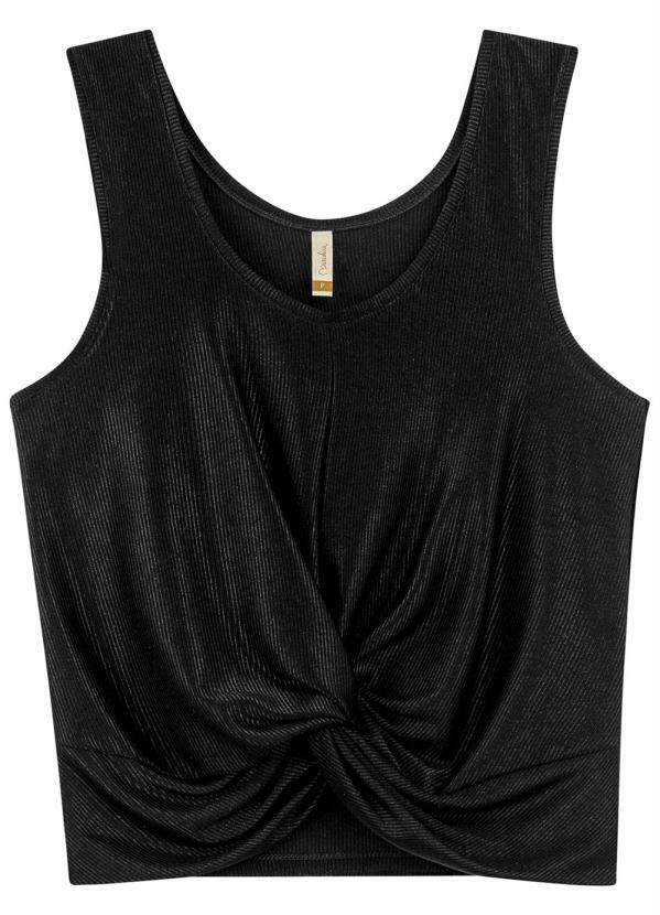 Marialícia - Regata Moderna Comfy Canelado de Brilho Preto