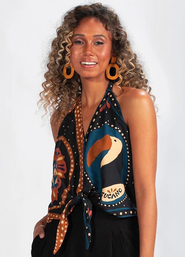 Farm - Regata Nó Lenço em Viscose Lenco Nosso Preto