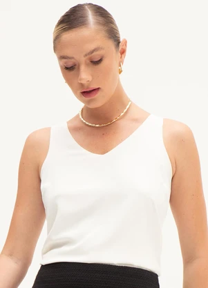 Principessa - Regata Feminina Off White com Decote V Lucia - PRINCIPESSA