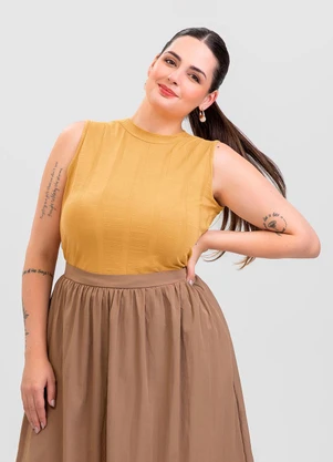 Cativa - Regata Plus Size em Canelado Amarelo - CATIVA