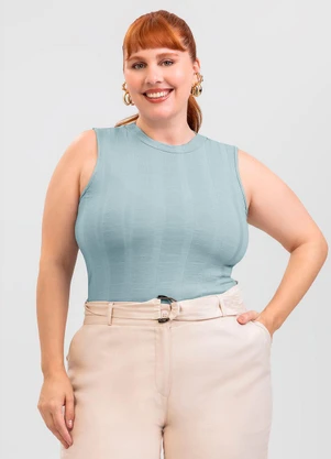 Cativa - Regata Plus Size em Canelado Cinza - CATIVA