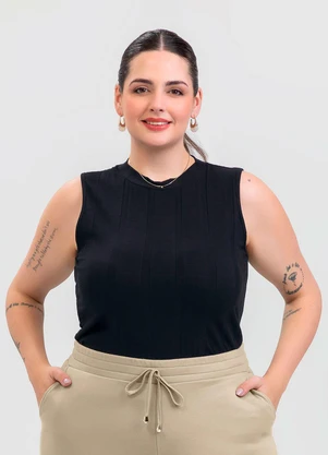 Cativa - Regata Plus Size em Canelado Preto - CATIVA