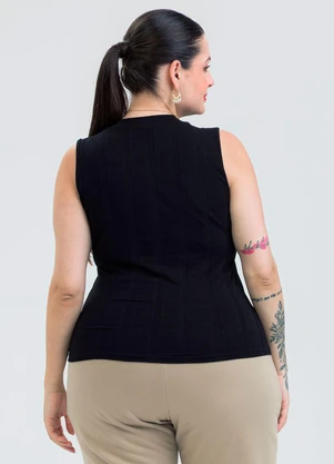 Cativa - Regata Plus Size em Canelado Preto - CATIVA
