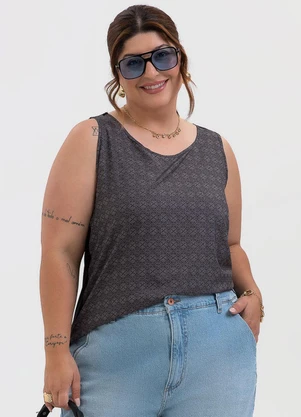 Habana - Regata Plus Size em Misturinha Preto - HABANA