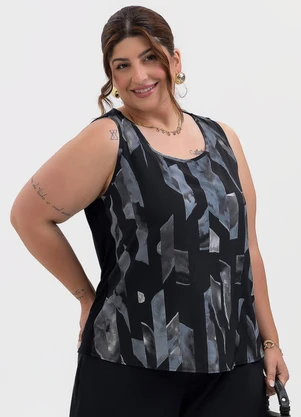 Habana - Regata Plus Size em Misturinha Preto - HABANA