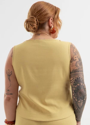 Cativa - Regata Plus Size em Tecido com Linho Amarelo - CATIVA