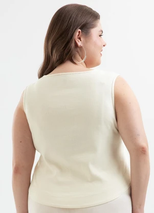Cativa - Regata Plus Size em Tecido com Linho Bege - CATIVA