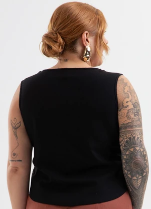 Cativa - Regata Plus Size em Tecido com Linho Preto - CATIVA