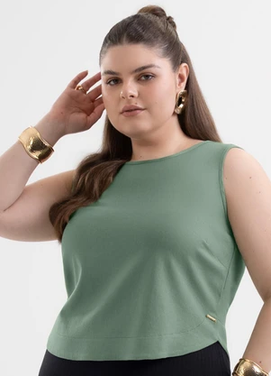 Cativa - Regata Plus Size em Tecido com Linho Verde - CATIVA