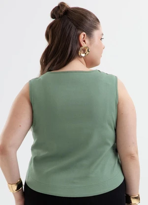 Cativa - Regata Plus Size em Tecido com Linho Verde - CATIVA