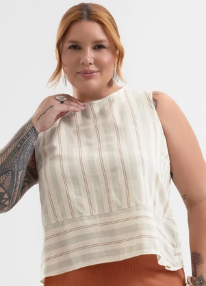 Cativa - Regata Plus Size em Tecido Texturizado Bege - CATIVA